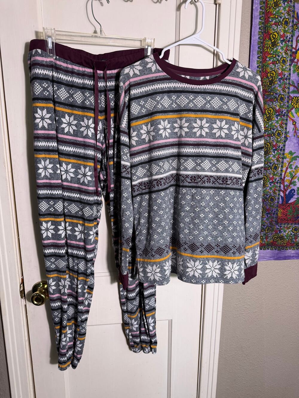 Simply Vera Vera Wang Pajama Set S Fair Isle Snowflake Gray Lounge PJs
